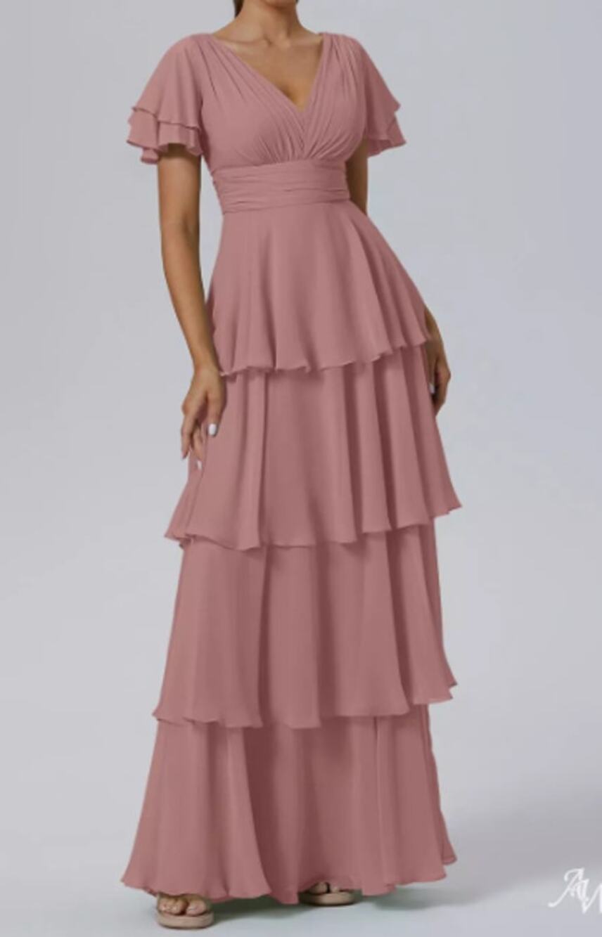 AW BRIDAL 8 M dusty rose Luisa chiffon bridesmaid formal maxi dress NEW B26